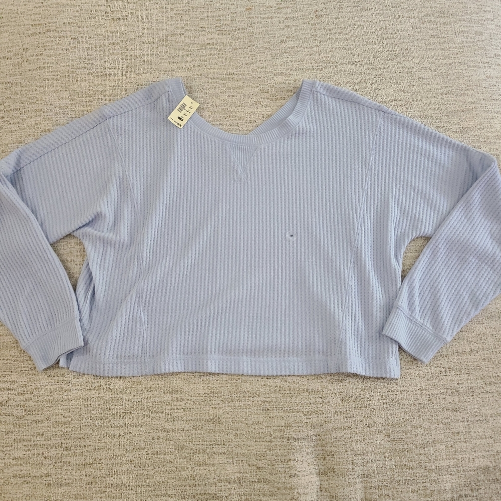 NEW Aeropostale Long Sleeve Wear 2 Ways Cozy Waffle Thermal Shirt Top Medium Blu